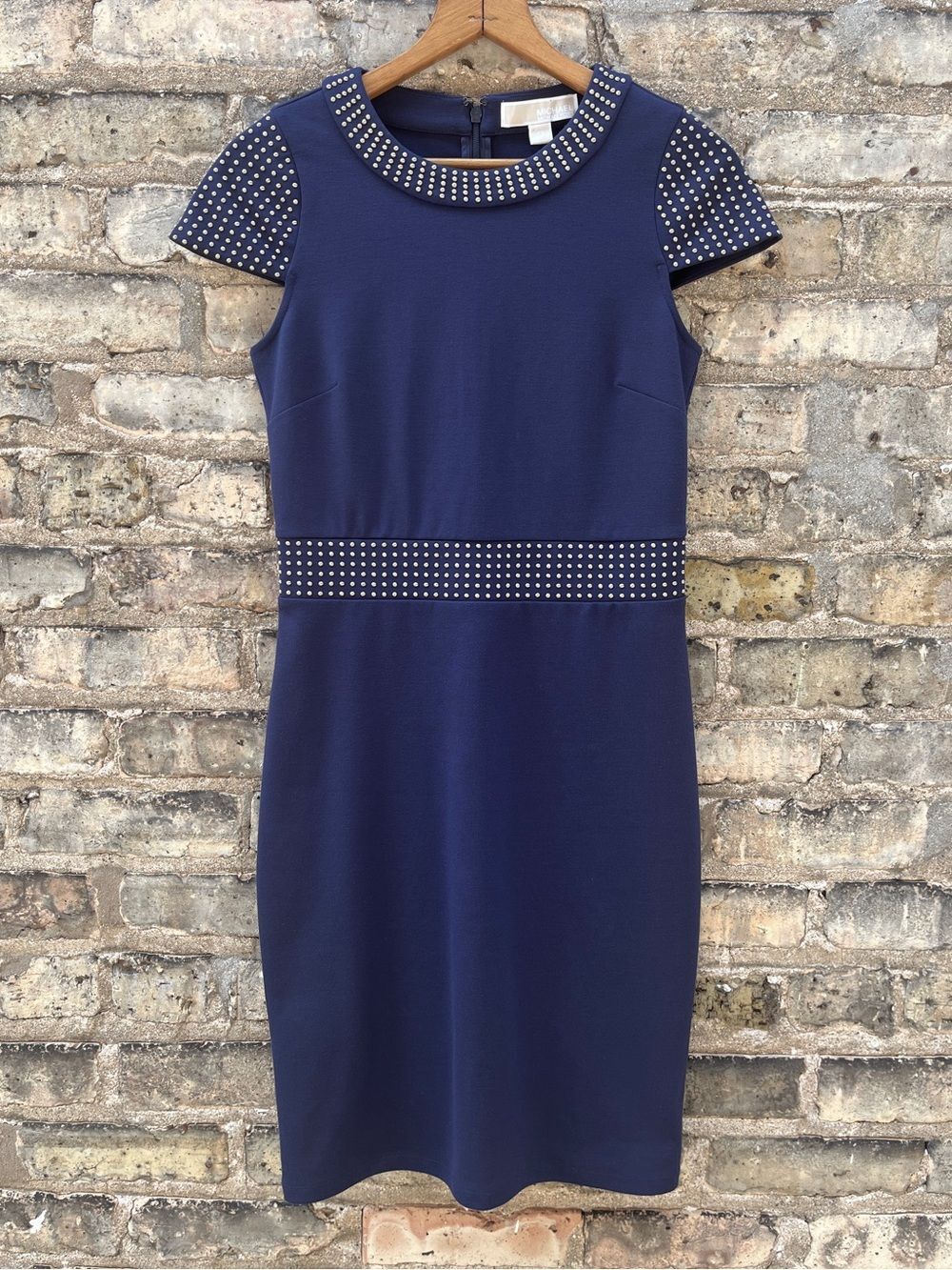 MICHAEL Michael Kors Studded Knee Length Sheath Dress Navy Blue Size XS
